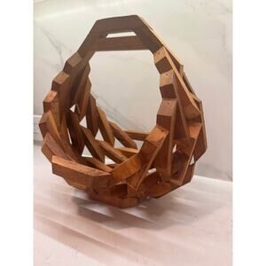 Handcrafted Mid Century Wooden Fruit Display Basket